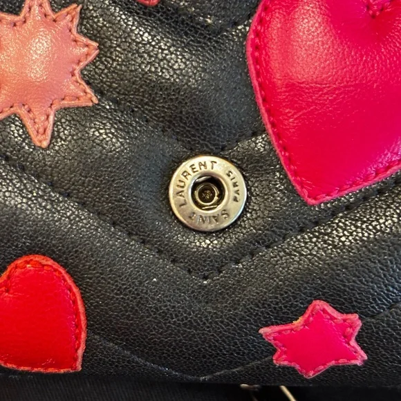 RARE Saint Laurent Calfskin Matelasse Chevron Heart Patchwork Monogram WOC-Black - Picture 5 of 15